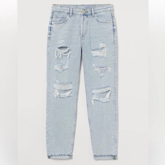 H&M Boyfriend Distressed Ripped Jeans Light Wash Size 6 Low Waist - Picture 1 of 7